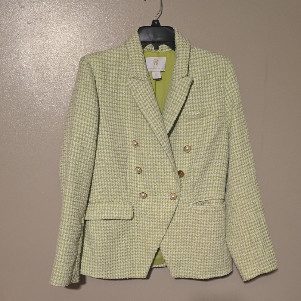House Of‎ Harlow Tweed Houndstooth Double Breasted Green White Blazer Large
